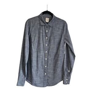 J Crew The Perfect Shirt Womens Size 2 Chambray Blue Dots Long Sleeve 100 Cotton